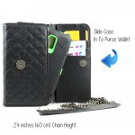 Wholesale Note 4, 3 Universal Quilted Flip Leather Wallet Case w Long Chain (Black)